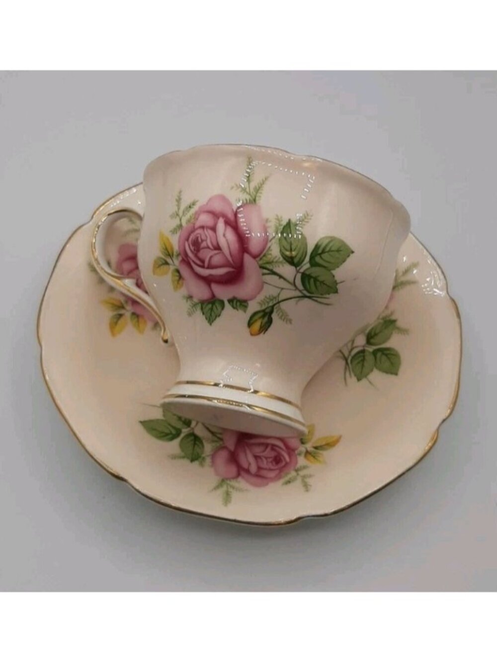 Vintage Paragon Pink Rose Corset Style Tea Cup and Saucer Bone China England